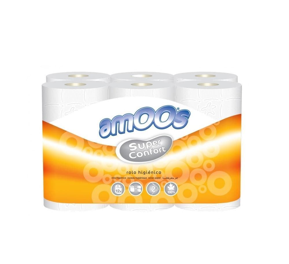 PAPEL HIGIÉNICO DOMESTICO AMOOS 2C 35M 96R (8 PAQ X 12 UDS) - Imagen 1